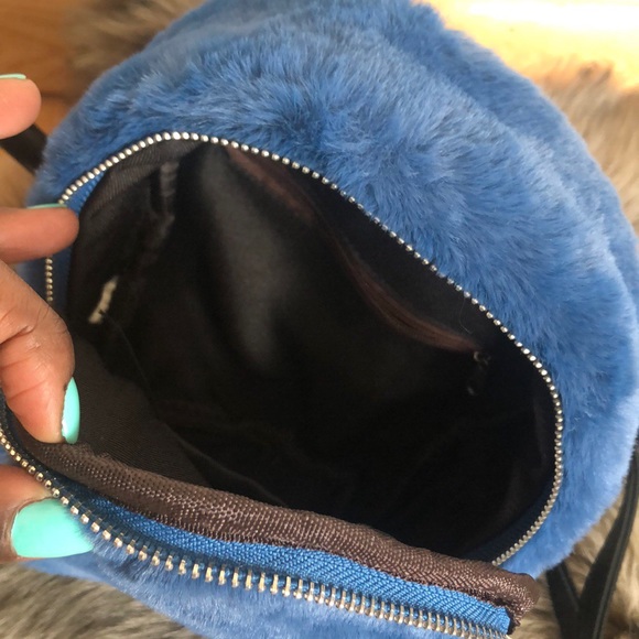 Blue fur mini backpack with zipper closure *NWT*